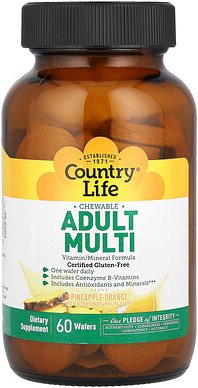 Country Life, Kautabletten für Erwachsene, Ananas-Orange, 60 Waffeln