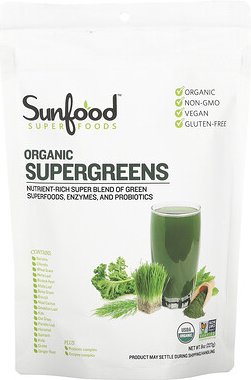Sunfood, Sun Is Shining Supergreens, Pulvermischung aus grünem Gemüse, 227 g (8 oz.)