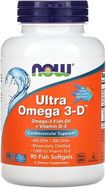 NOW Foods, Ultra Omega 3-D, Nahrungsergänzungsmittel mit Omega-3 und Vitamin D, 600 EPA/300 DHA, 90 Weichkapseln aus Fis...
