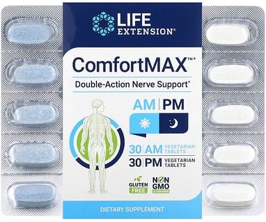 Life Extension, ComfortMAX, Nervenunterstützung mit doppelter Wirkung, für morgens und abends, 60 vegetarische Tabletten