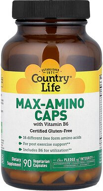 Country Life, Max-Amino Caps with Vitamin B6, Aminosäurekapseln mit Vitamin B6, 90 pflanzliche Kapseln