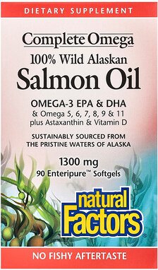 Thumbnail - Natural Factors, Complete Omega, Öl aus 100% wildem Alaska-Lachs, 1.300 mg, 90 Enteripure™ Weichkapseln
