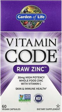 Garden of Life, Vitamin Code®, RAW Zinc™ with Vitamin C, Zink mit Vitamin C, 60 vegane Kapseln