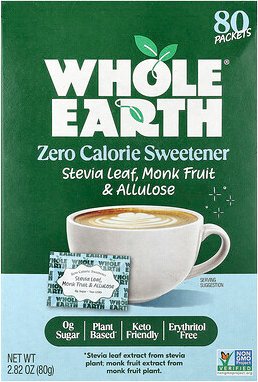 Whole Earth, Stevia Leaf, Monk Fruit & Allulose, Steviablatt, Mönchsfrucht und Allulose, 80 Päckchen, 80 g (2,82 oz.)