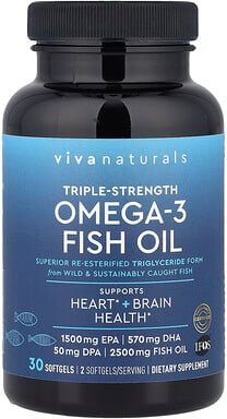 Thumbnail - Viva Naturals, Omega-3 Fish Oil, Triple-Strength, Omega-3-Fischöl, dreifache Stärke, 2.500 mg, 30 Weichkapseln (1.250 mg...