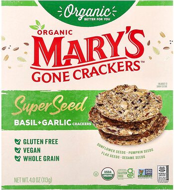 Mary's Gone Crackers, Organic Super Seed Crackers, Bio-Supersamen-Cracker, Basilikum + Knoblauch, 113 g (4 oz.)