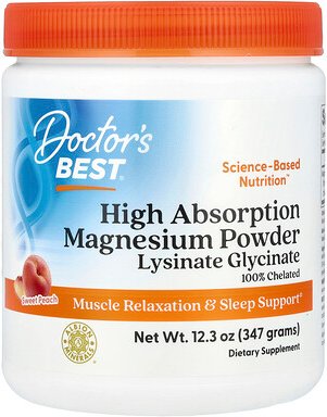 Doctor's Best, Magnesiumpulver mit hoher Absorptionsfähigkeit, süßer Pfirsich, 347 g (12,3 oz.)