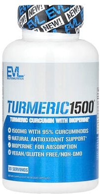 EVLution Nutrition, Turmeric 1500®, Kurkuma-Curcumin mit BioPerine®, 90 vegetarische Kapseln