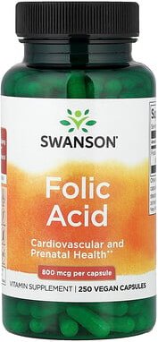 Swanson, Folic Acid, Folsäure, 800 mcg, 250 vegane Kapseln
