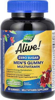 Nature's Way, Alive! Men‘s Gummy Multivitamin, Fruchtgummi-Multivitamin für Männer, ohne Zucker, Pfirsich, 50 Fruchtgumm...