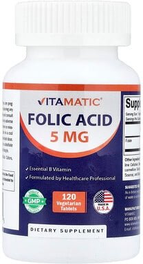 Vitamatic, Folic Acid, Folsäure, 120 pflanzliche Tabletten (8.333 mcg pro Tablette)
