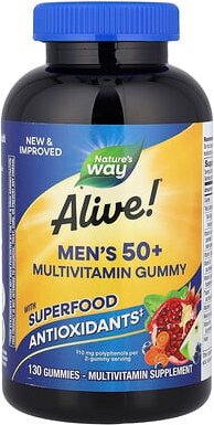 Nature's Way, Alive!® Men's 50+ Multivitamin Gummy, Multivitamin-Fruchtgummi für Männer ab 50, Frucht, 130 Fruchtgummis