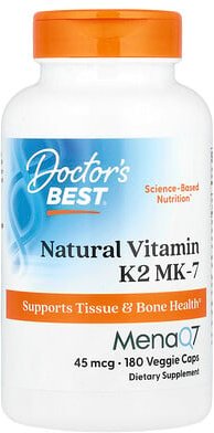 Doctor's Best, Natural Vitamin K2 MK-7 with MenaQ7, natürliches Vitamin K2 MK-7 mit MenaQ7, 45 mcg, 180 vegetarische Kap...