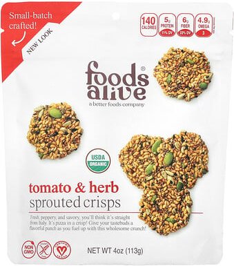 Foods Alive, Sprouted Crisps, Tomato & Herb, gesprochene Chips, Tomate und Kräuter, 113 g (4 oz.)