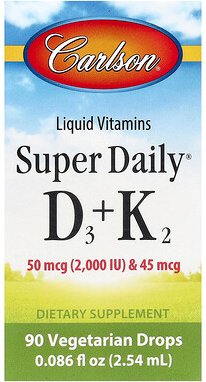Carlson, Super Daily® Vitamin D3 + K2, 50 mcg (2.000 IU) und 45 mcg, 2,54 ml (0,086 fl. oz.)