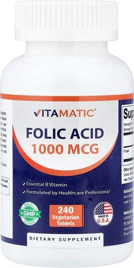 Vitamatic, Folsäure, 1.000 mcg, 240 pflanzliche Tabletten