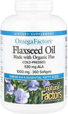 Natural Factors, Omega Factors, Leinsamenöl, 1.000 mg, 360 Weichkapseln
