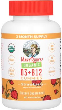 MaryRuth's, Organic D3 + B12 Gummies, Bio-Fruchtgummis mit D3 und B12, Erdbeere, 60 Fruchtgummis