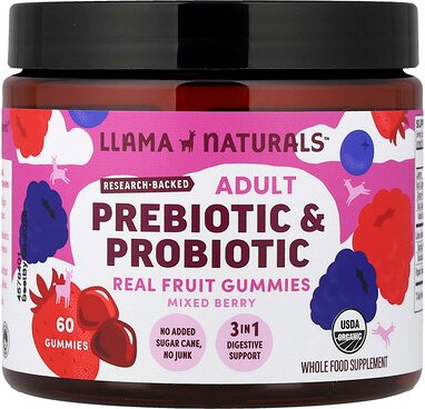 Llama Naturals, Adult, Prebiotic & Probiotic, Real Fruit Gummies, präbiotische und probiotische Fruchtgummis für Erwachs...