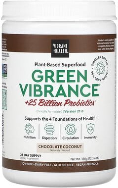 Thumbnail - Vibrant Health, Green Vibrance +25 Milliarden Probiotika, Version 21.0, Schokolade-Kokosnuss, 350 g (12,35 oz.)