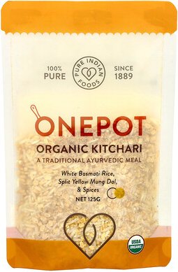 Pure Indian Foods, OnePot, Organic Kitchari, weißer Basmati-Reis, gespaltenes gelbes Mung-Dal und Gewürze, 125 g