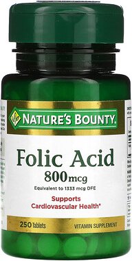 Nature's Bounty, Folsäure, 800 Mikrogramm, 250 Tabletten
