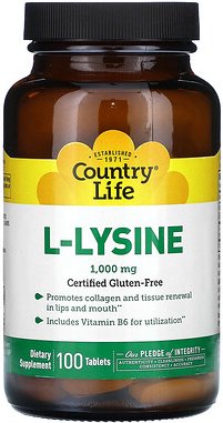 Country Life, L-Lysine, L-Lysin, 100 Tabletten