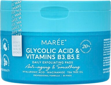 Maree, Daily Exfoliating Pads, Peeling-Pads für die tägliche Anwendung, Glycolsäure und Vitamine B3, B5, E, Pfirsich, 50...