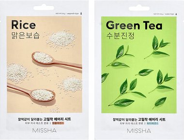Missha, Airy Fit Beauty Sheet Mask, Beauty-Tuchmaske mit Reis und grünem Tee, 10 Tuchmasken, je 19 g (0,67 oz.).