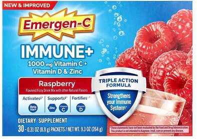 Thumbnail - Emergen-C, Immune+ Vitamin C + Vitamin D & Zinc, Vitamin C + Vitamin D und Zink, Himbeere, 30 Päckchen, je 8,8 g (0,31 o...