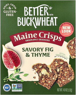 Better with Buckwheat, Maine Crisp Buckwheat Crackers, knusprige Buchweizen-Cracker, würzige Feige und Thymian, 113 g (4...