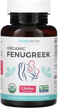 Pure Co., Pure Mom, Organic Bockshornklee, Bio-Bockshornklee, 60 vegane Kapseln (620 mg pro Kapsel)