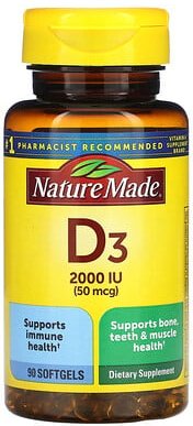 Nature Made, Vitamin D3, 2.000 IU (50 mcg), 90 Weichkapseln
