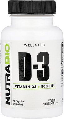 NutraBio, Vitamin D-3, 5.000 IE, 90 Kapseln