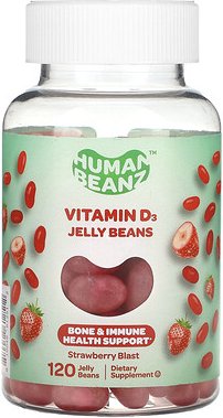 Human Beanz, Vitamin D3 Jelly Beans, Jelly Beans mit Vitamin D3, Strawberry Blast, 120 Gummibärchen