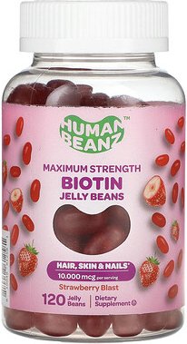 Human Beanz, Biotin Jelly Beans, Biotin-Jelly Beans, maximale Stärke, Erdbeer-Geschmack, 120 Jelly Beans (2.500 mg pro J...