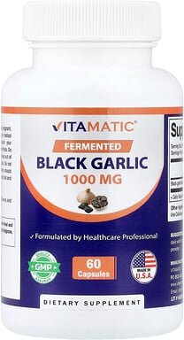 Vitamatic, Fermented Black Garlic, fermentierter schwarzer Knoblauch, 60 Kapseln (500 mg pro Kapsel)