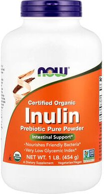 NOW Foods, Certified Organic Inulin, zertifiziertes Bio-Inulin, reines präbiotisches Pulver, 454 g (1 lb.)
