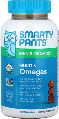 SmartyPants, Men‘s Organic, Fruchtgummis mit Multivitaminen und Omega-Fettsäuren, Himbeere, Zitrone-Limette &Traube, 120...
