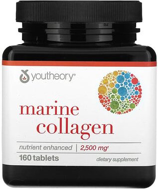Youtheory, Marine Collagen, Meereskollagen, 160 Tabletten
