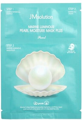 JM Solution, 3 Step Marine Luminous Pearl Deep Moisture Beauty Mask Plus, Pearl, 1 Set