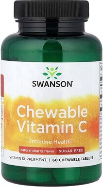 Swanson, Chewable Vitamin C, Kautabletten mit Vitamin C, zuckerfrei, natürlicher Kirschgeschmack, 60 Kautabletten