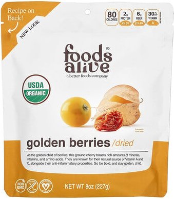 Foods Alive, Organic Golden Berries, goldene Bio-Beeren, getrocknet, 227 g (8 oz.)