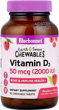 Thumbnail - Bluebonnet Nutrition, ErdSüß kaubares Vitamin D3, Natürlicher Himbeergeschmack, 2 000 IE, 90 kaubare Tabletten