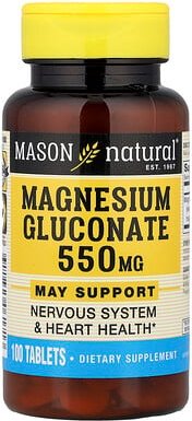 Mason Natural, Magnesiumgluconate, Magnesiumgluconat, 100 Tabletten (30 mg pro Tablette)