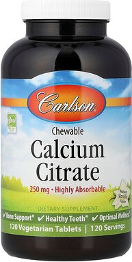 Carlson, Chewable Calcium Citrate, Calciumcitrat, natürliche Vanille, 250 mg, 120 vegetarische Tabletten