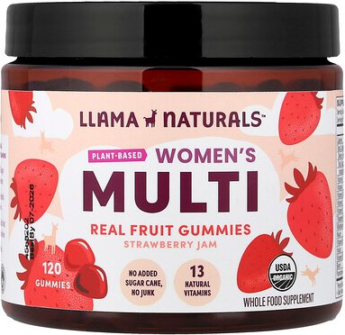 Llama Naturals, Women's Plant-Based Multi Real Fruit Gummies, pflanzliche Multi-Frucht-Fruchtgummis für Frauen, Erdbeerm...
