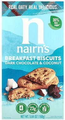 Nairn's, Breakfast Biscuits, Dark Chocolate & Coconut, Frühstückskekse, dunkle Schokolade und Kokosnuss, 4 Packungen, 16...