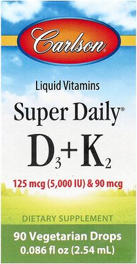 Carlson, Super Daily® Vitamin D3 + K2, 125 mcg (5.000 IU) und 90 mcg, 2,54 ml (0,086 fl. oz.)