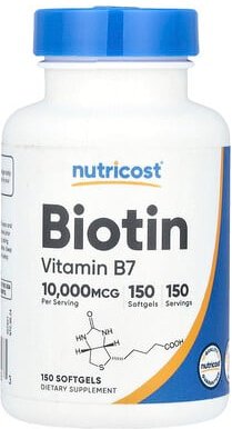Thumbnail - Nutricost, Biotin, Vitamin B7, 10.000 mcg, 150 Weichkapseln